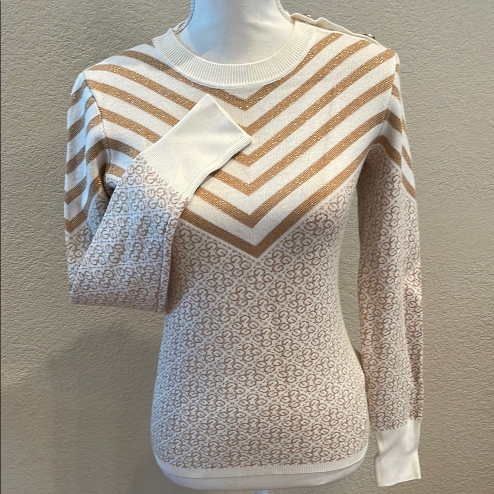 Elegant Chevron and Patterned Knit Sweater